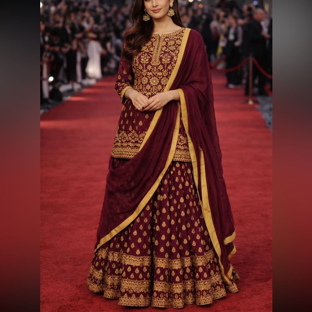 Brand new designer heavy embroidered Maroon and Gold Aditi rao hayadari lehenga